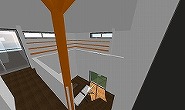 3D設計(BIM)基本設計・a5112案・インテリア・リビング吹き抜け見下ろし・3Dモデルで外観・インテリアをチェックし、集計で設計見積りに近い概算を確認して、最終案を絞る